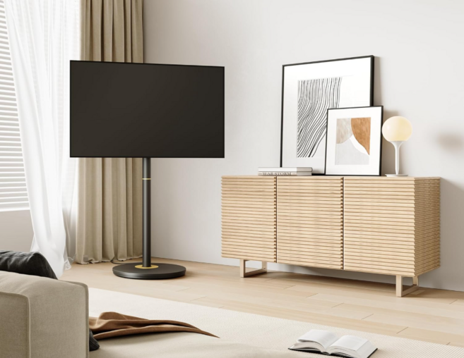 FITUEYES 티비 거치대 좌우 조절 가능 티비스탠드 휴대용 tv거치대 32~65인치 이동식tv 적용 35KG 하중 이동식 tv 거치대, 1개, S02M1445B