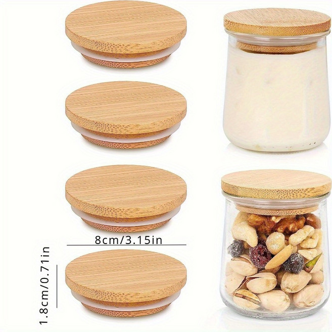 실리콘 씰링 요구르트 항아리 뚜껑 양념 쿠키 커피 콩 주방 용품이 포함된 재사용 가능한 대나무 4개, 01 4pcs