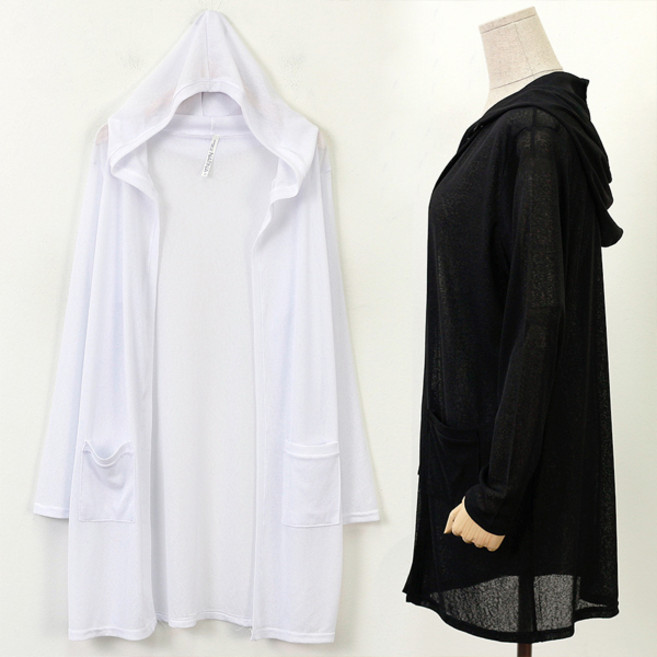 빅사이즈여성의류 슬림 후드 가디건 가볍고 뛰어난 신축성 체형커버 아이스 여름 썸머 후디 롱 카디건 66-110 size 여자큰옷