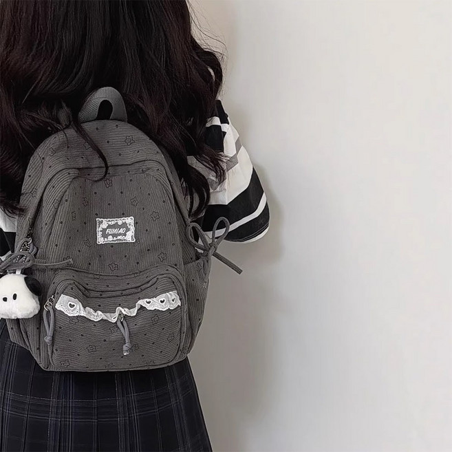 나인클로젯 코듀로이 레이스 여성 백팩 (소형) 귀여운 학생 가방