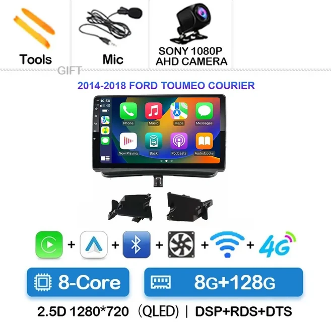 FORD TOUMEO COURIER TRANSIT 9INCH) 용 Android 15 자동차 라디오 멀티미디어 플레이어 GPS 네비게이션 Ca, 02 8G-128G CAM