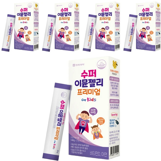 한화제약 수퍼 이뮨젤리 프리미엄 7p, 140g, 5개 - 쿠팡