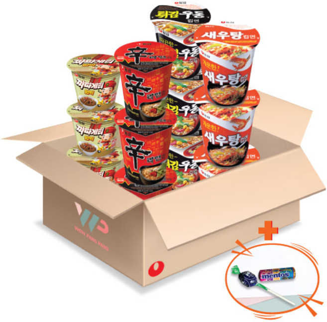 농심 소컵라면 4종 소컵 라면 혼합세트 짜파게티 범벅 3컵+신라면 3컵+새우탕 3컵+튀김우동 3컵 총12컵입 사탕 2종 증정, 12개