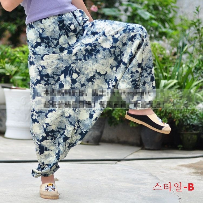 [Myshe]여성 플라워 똥싼바지 여름 빅사이즈 항아리 바지 Liu613LTT614HL06, 스타일-F
