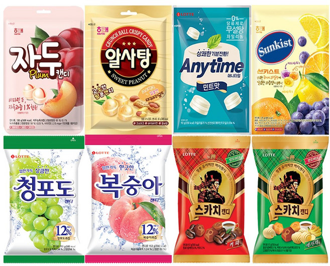 [과자몬스터]자두캔디+알사탕+썬키스트+복숭아캔디+청포도캔디+스카치캔디+애니타임, 1세트, 1.092kg