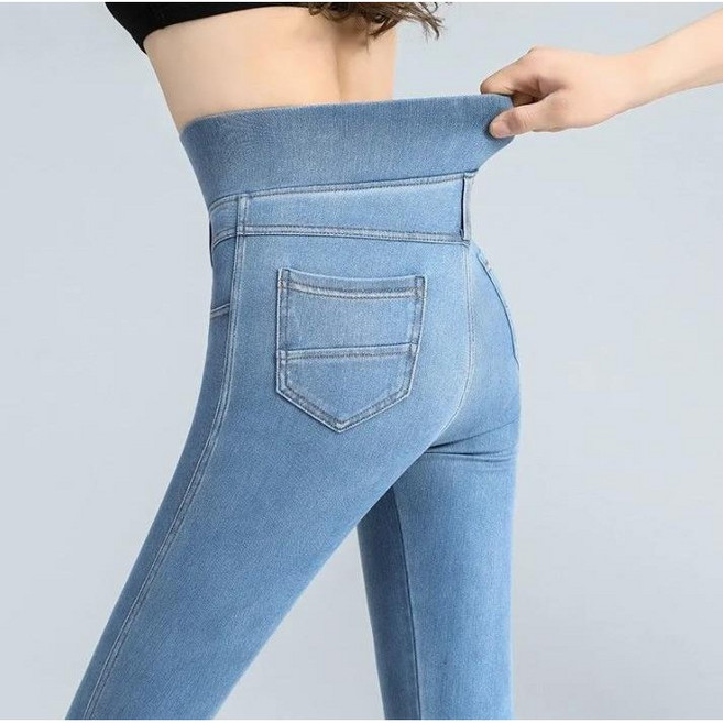 사이즈 라지 여성용 밴딩 수신하다 스판 하이웨스트 청바지