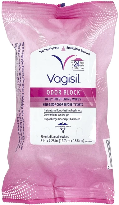 Vagisil Odor Block® 데일리 청량제 티슈 부드러운 일회용 티슈 20매, VagisilOdorBlock데일리청량제티슈부드러운일회, 1개 - 쿠팡