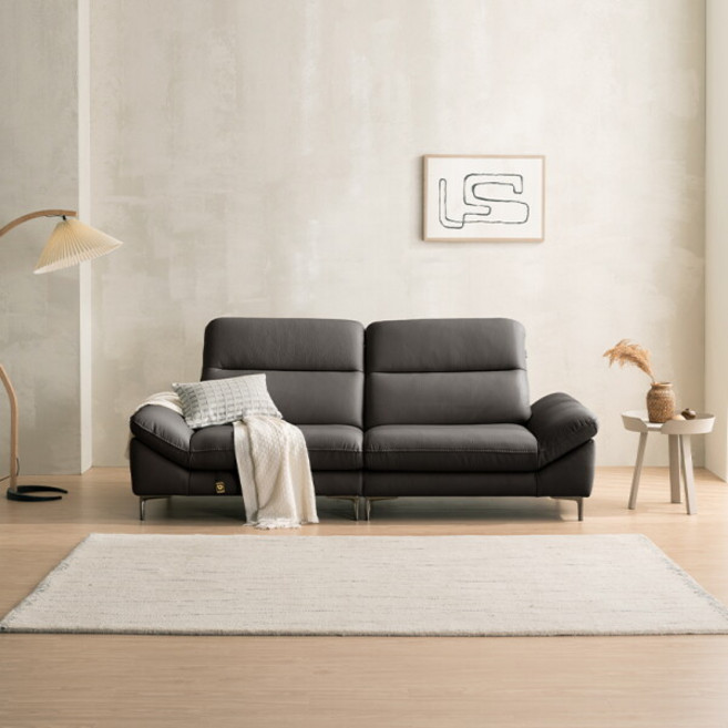 [다우닝] 시엘 3인 전체 천연 면피가죽 소파, 색상:엘뉴그레이