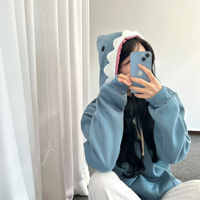 디아브 여성 오버핏 상어 후드 티셔츠 박시핏