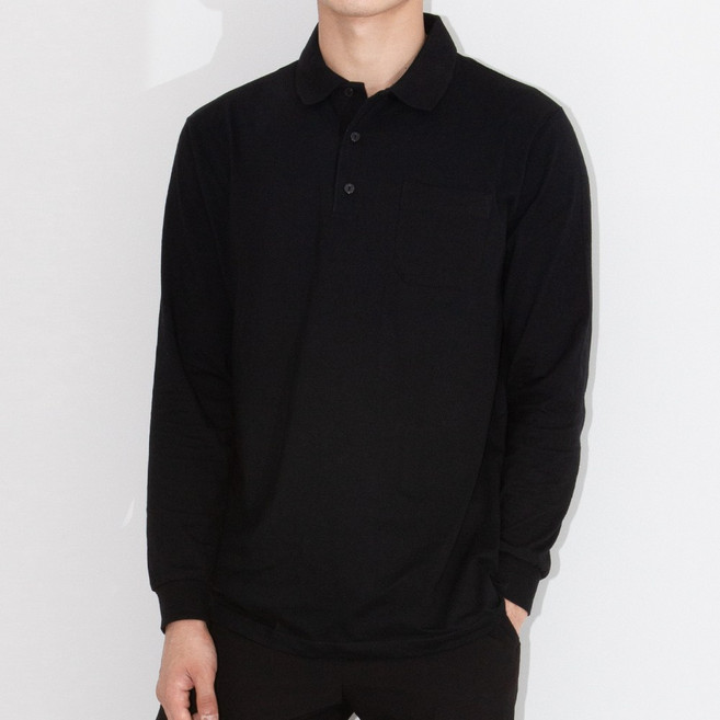 마이폴 코튼 포켓 긴팔 카라티 커플 PK 무지 남녀공용 MYP-9015