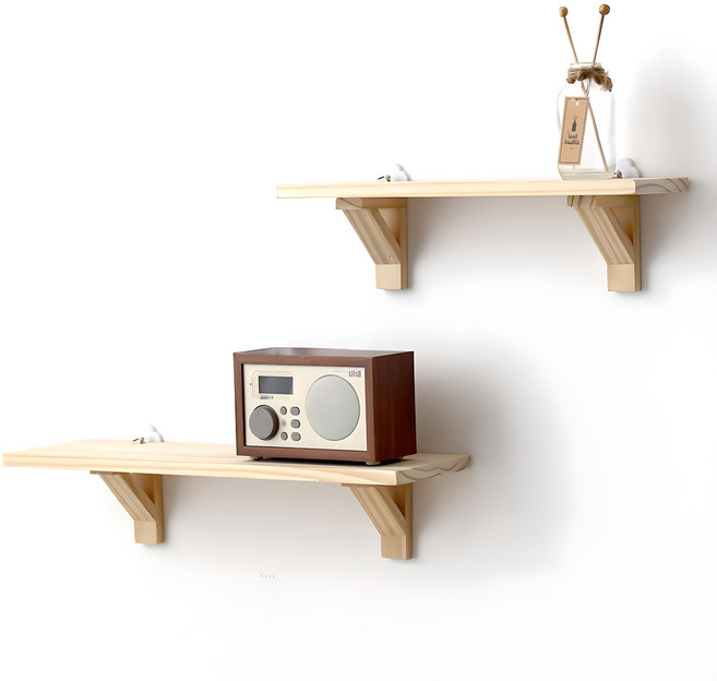 올리빙 원목 무타공 무지주 벽선반 2p + 꼭꼬핀 4p 세트, 1단