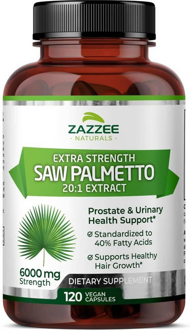 재지 쏘팔메토 추출물 6000mg 엑스트라 스트렝스 Zazzee Saw Palmetto, 1개, 120정