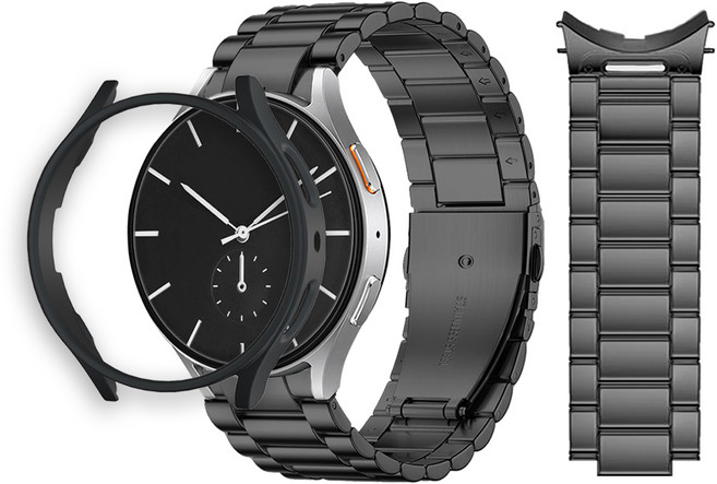 티엑스엘엑스 갤럭시워치 원터치 메탈 스트랩 + 보호 케이스 세트, 블랙