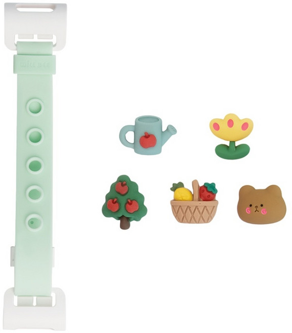 윌비 클립온 소프트 미니 (파츠 5개 세트) - 스마트폰 갤럭시 아이폰 이북 미니 태블릿 실리콘 핸드폰 스트랩 핑거 그립 핸드 홀더 손잡이, 소프트 미니 (민트) + 곰돌이 정원 세트, 1개