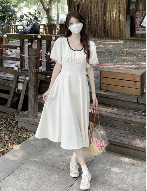 《杜達女孩》莫娜公主澎袖收腰洋裝 渡假風雪紡連身長裙