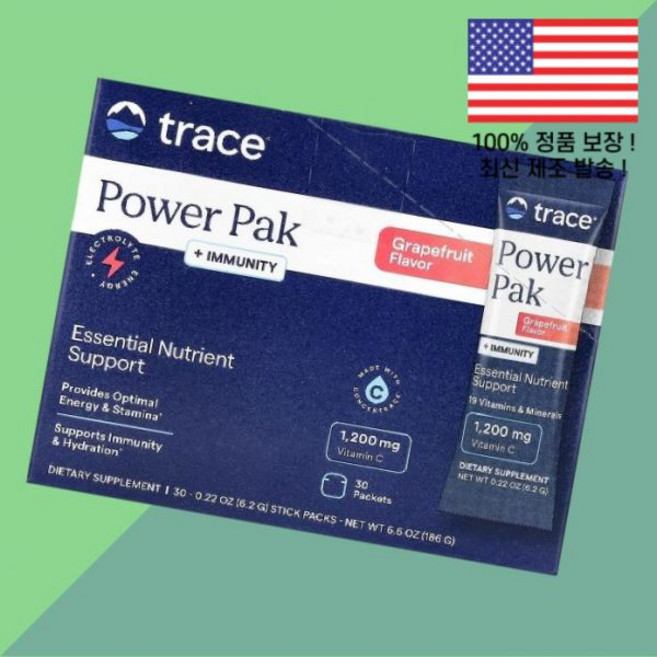 트레이스 파워팩 자몽 그레이프후루츠 스틱 팩 30개 각 0.22온스 6.2g Trace PowerPak Immunity Grapefruit 30 Stick Packs 0.22o, 1