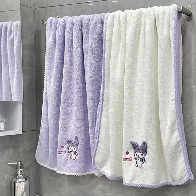 庫洛米 卡通刺繡吸水毛巾 加厚速乾可愛女童學生浴巾, 1個, 單條大浴巾【限時熱賣】,ins庫洛米【紫色】