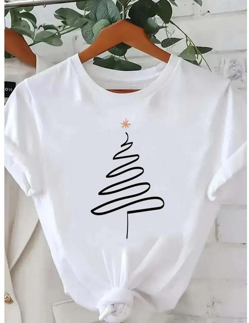 프린트 트리 트렌드 러블리 년대 새해 의류 메리 크리스마스 티셔츠 홀리데이 그래픽, 1개, 색상: 5. ESL37735 / 크기: H. XS는