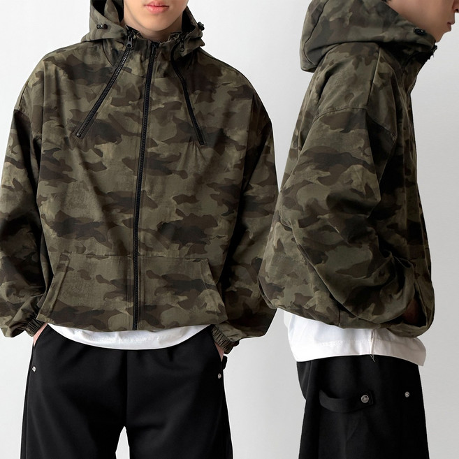 빠델 카모 후드 바람막이 투웨이 오버핏 밀리터리 윈드 브레이크 집업 자켓