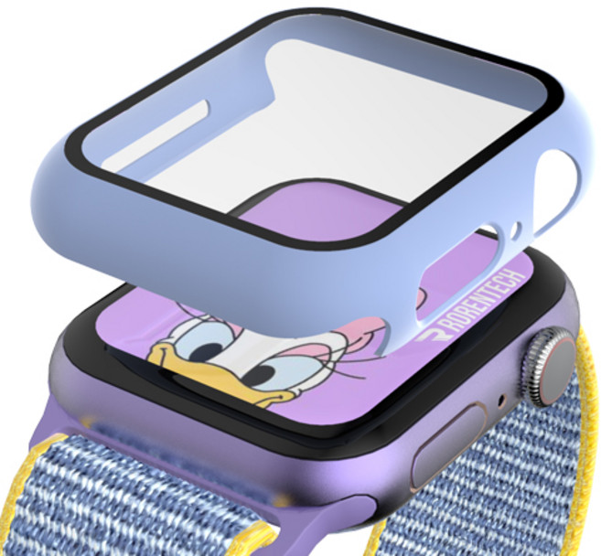 로랜텍 애플워치 호환 풀커버 강화유리 액정보호 케이스, 퍼플, 1개