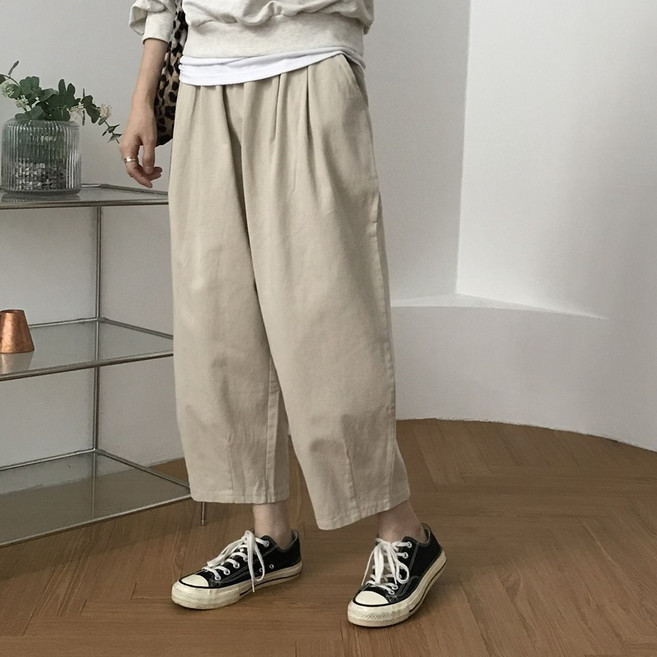 럭키제이 핀턱 통 배기 팬츠 면 빅사이즈 코튼 바지 여성용