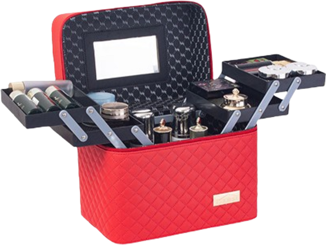 프라홈 대용량 4단 폴딩 계단 메이크업 박스 미용가방 PR647, 1개, 레드