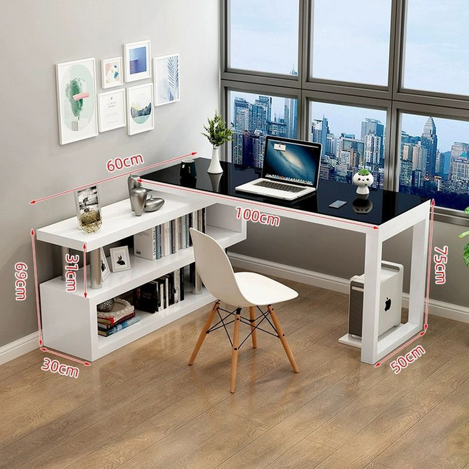 ㄱ자책상 테이블 컴퓨터 흰색 게이밍 ㄱ책상 월넛 기역자 코너형 기억자 데스크, 화이트 1m + 0.6m 포함