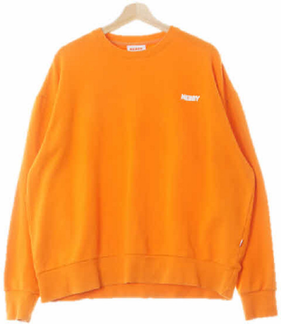 2564 널디 오렌지 프린팅 면혼방 루즈크루넥맨투맨 [L]