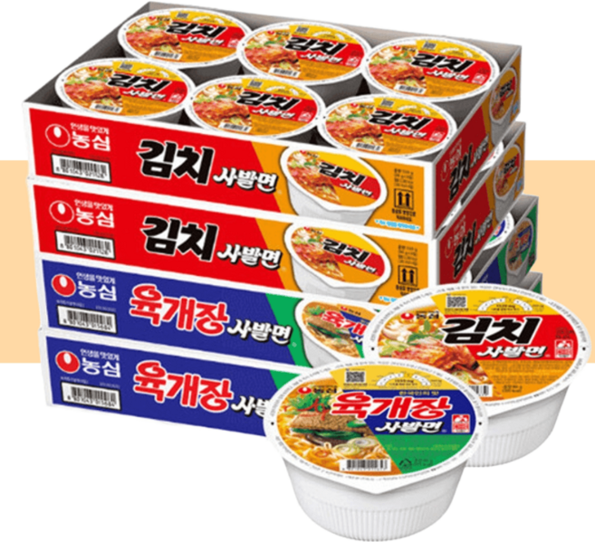 라면민족 농심 육개장 사발면 12개+ 농심 김치 사발면 12개 총 24개, 1개