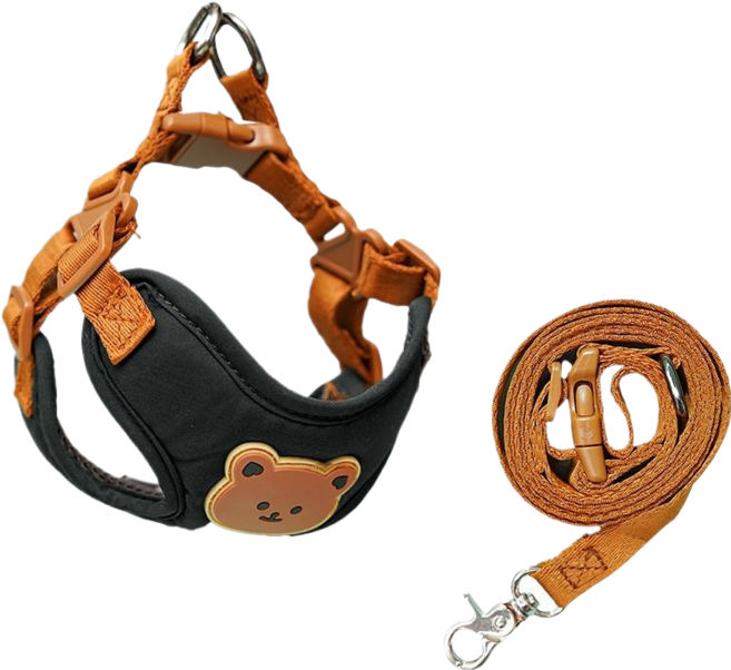 寵物牽引繩 中小型犬貓胸背帶 熊熊造型, 1個, 黑色XS胸圍32-36cm 2-3斤