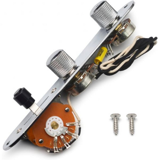 SAPHUE 기타 컨트롤 플레이트 크롬니켈 도금 3방향 스위치 500K 톤 및 볼륨 노브 사전 배선 나사 Fender TeleTelecaster Gibson SG 일렉, 3-Way Blade Switch Plate, 1개