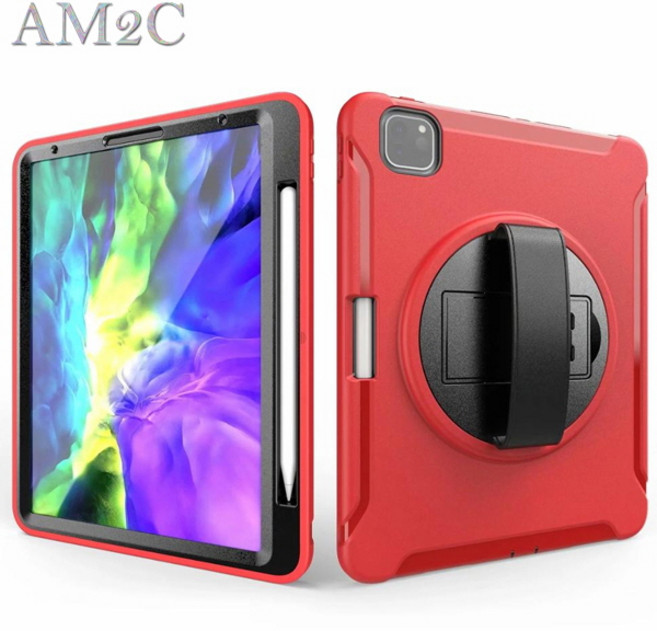 아이패드 프로 3세대 12.9 인치 핸드 스트랩 거치대 태블릿 하드 펜홀더 케이스, atn103 그레이블루-펜홀더, 1개