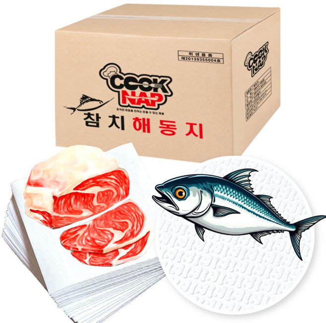 쿡냅 엠보 해동지 생선 미트 395mm 1200매 2겹 윤성산업 (국내생산 흡수지 시트 미트 고기 참치 키친 타올생선 페이퍼), 1200개, 1개, 엠보해동지 백색