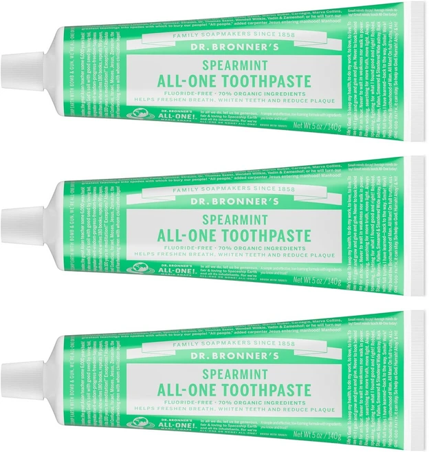Dr.Bronner's 비건 무불소 치약 3개 스피어민트 개당 140g 불소프리 치약 닥터브로너 올원 치약 - 쿠팡
