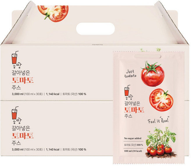 잘익은 토마토를 몽땅 갈아넣은 리얼 토마토 주스, 60개, 100ml