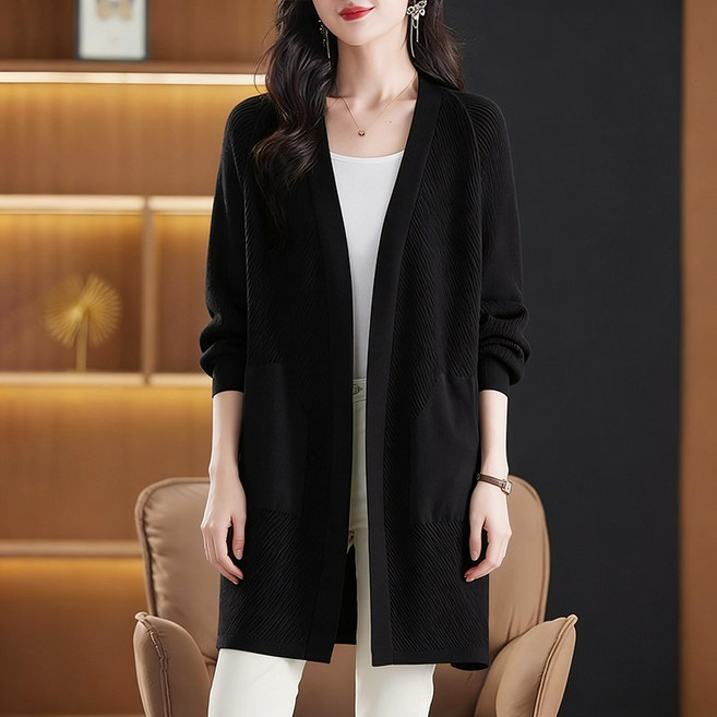 POMTOR 중년여성 봄가을 엄마옷 데일리 루즈핏 돌먼 소매 소프트 니트 카디건