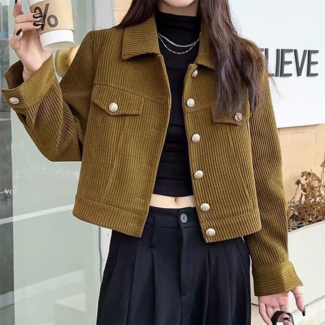 TKX 여성 레트로 코듀로이 자켓 봄 가을 긴팔 짧은 재킷 오버핏 캐주얼 루즈핏