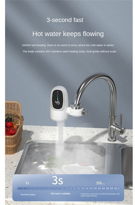 3000W 인스턴트 전기 온수 히터 수도꼭지 디지털 디스플레이 욕실 수도꼭지를위한 탭 온수기 가열 탭 온수기, EU 플러그, 하얀색