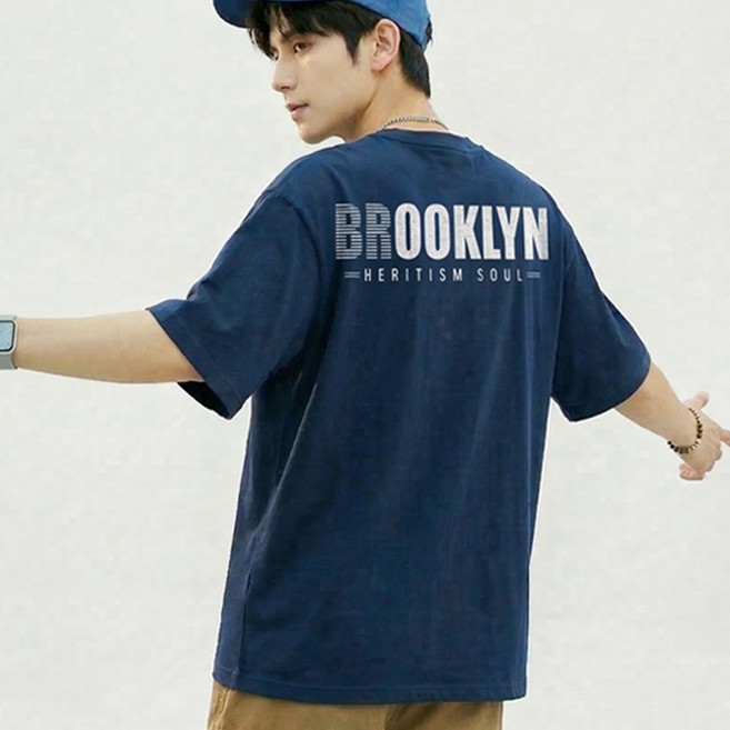 오버핏 반팔티 M-5XL 남자 여자 빅사이즈 5부 반팔 티셔츠 브루클린