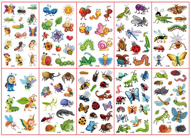 전제품 (10장세트)KC인증 어린이 타투스티커 캐릭터 판박이, H곤충, 1개