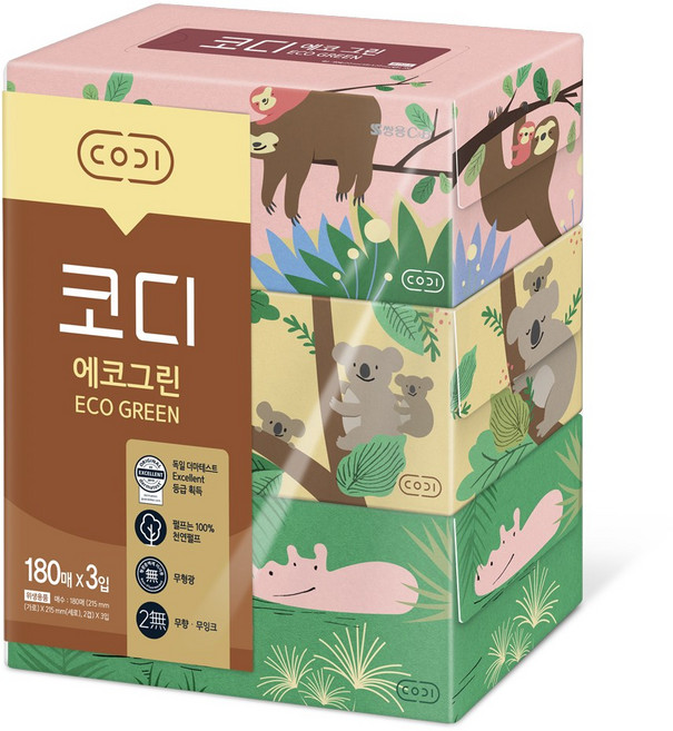 코디 에코그린 각티슈 2겹, 180매, 3개