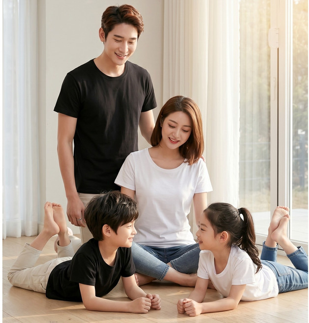 디한스 고급 순면 단색 무지 라운드 반팔 커플티 가족티 단체티