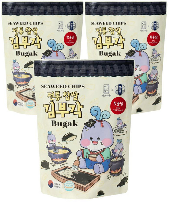 태초김 찹쌀 수제 김스낵 시즈닝 김부각 핫불닭맛, 3개, 50g