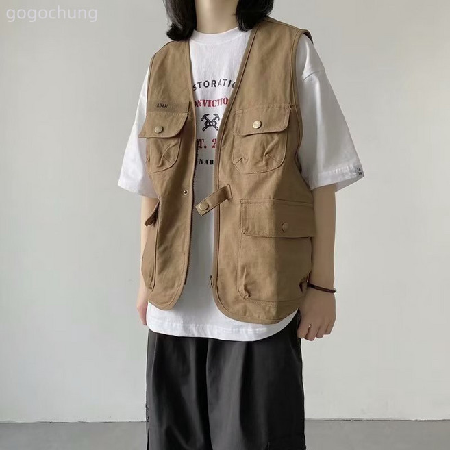 美式複古工裝多口袋馬甲