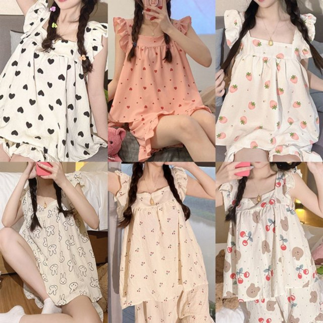 라엔 여름 민소매 반바지 투피스 홈웨어 세트 JM000403