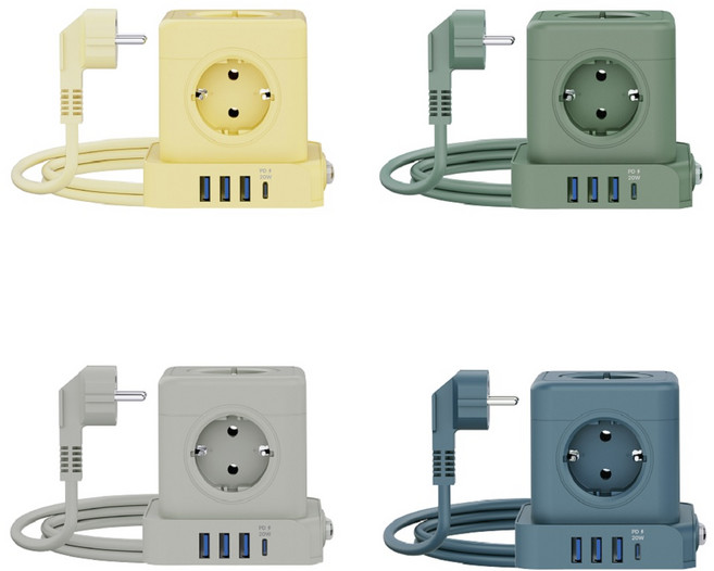 econer MT04 고용량 5구 큐브 멀티탭 USB C타입 멀티 콘센트 케이블형, 1개, 프로스트 그린(PG), 1.8m