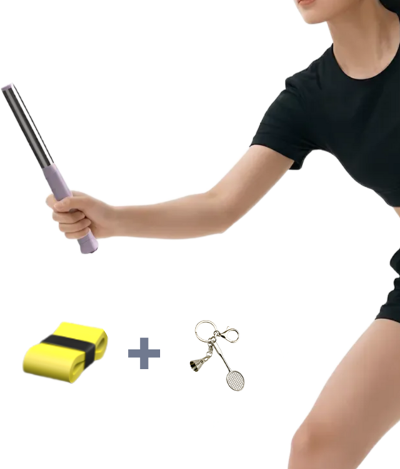 리소이아 파워조절 찰칵 스윙기 배드민턴 스매시 자세 교정 연습기 키링 증정, 1개, 옐로우