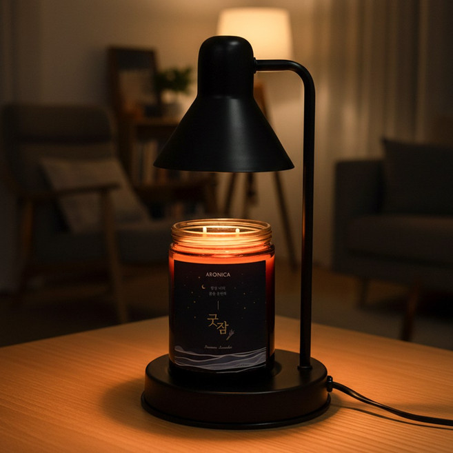 퓨어넥스 향기지속 캔들워머 할로겐전구 2개 포함, 블랙