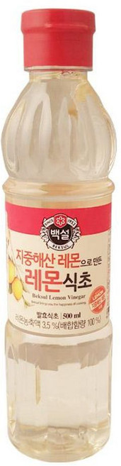 백설 CJ제일제당 지중해산 레몬식초, 500ml, 1개