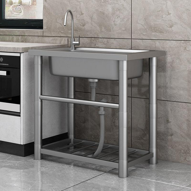 mozo 간이 소형 싱크대 개수대 업소용 미니 주방 싱크대, 580*430*750mm (냉열수전포함), 그레이